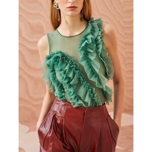 NWOT Ulla Johnson Ruffle Sleeveless Green Winnifred Top